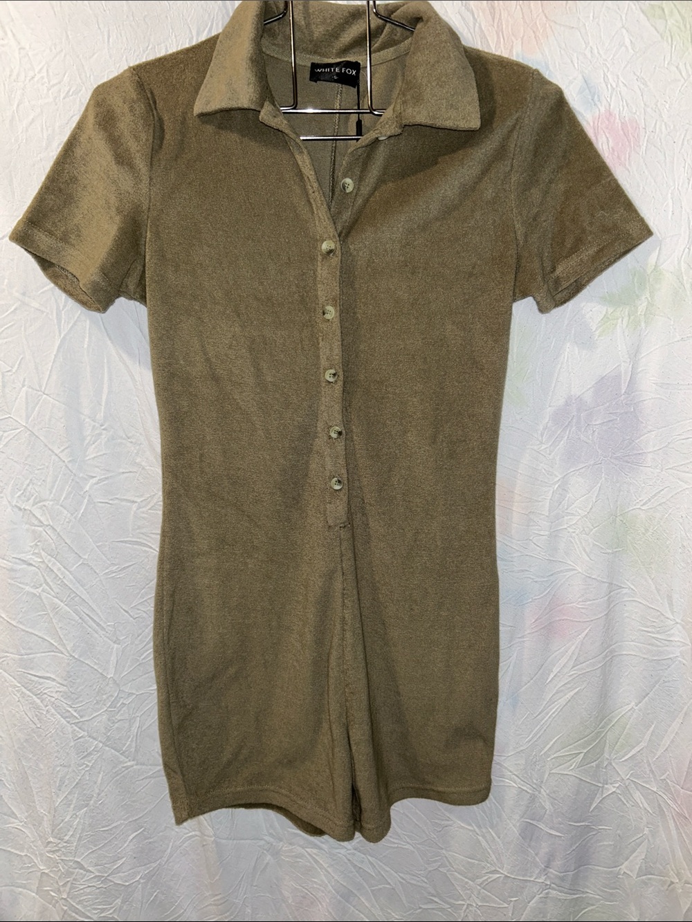 White Fox Boutique Olive Green Terry Romper Shorts size small NWT